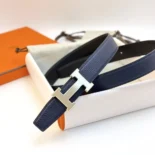 Hermes Unisex H Belt Buckle & Reversible Leather Strap 32 mm-Black/Navy