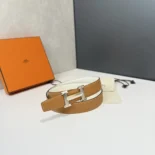 Hermes Unisex H Belt Buckle & Reversible Leather Strap 32 mm-White/Brown