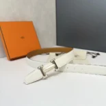 Hermes Unisex H Belt Buckle & Reversible Leather Strap 32 mm-White/Brown