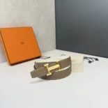 Hermes Unisex H Belt Buckle & Reversible Leather Strap 32 mm-White/Gray