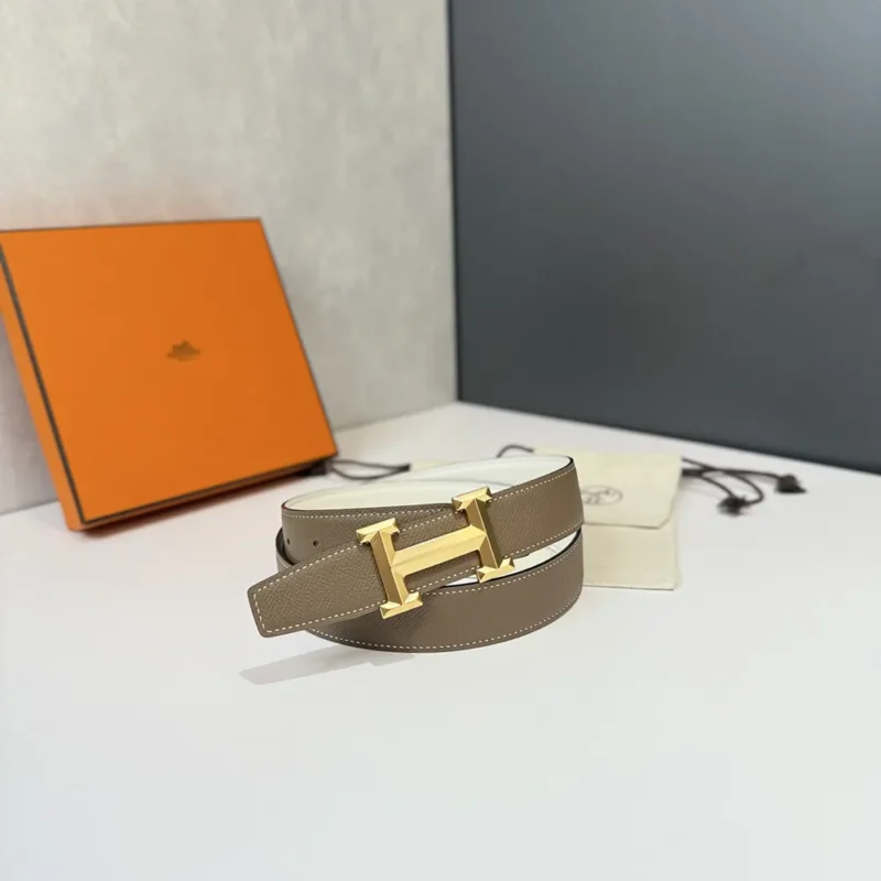 Hermes Unisex H Belt Buckle & Reversible Leather Strap 32 mm-White/Gray