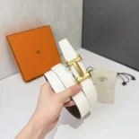Hermes Unisex H Belt Buckle & Reversible Leather Strap 32 mm-White/Gray
