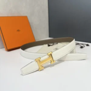 Hermes Unisex H Belt Buckle & Reversible Leather Strap 32 mm-White/Gray