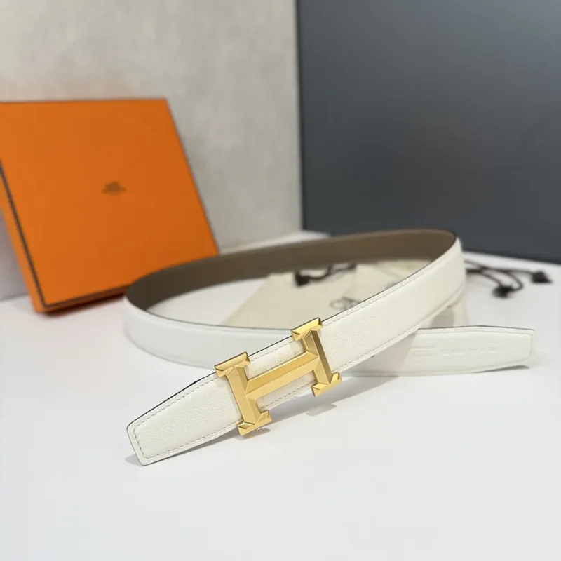 Hermes Unisex H Belt Buckle & Reversible Leather Strap 32 mm-White/Gray