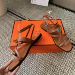 Hermes Women June Sandal in Calfskin-Brown H242104Zv20360