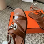 Hermes Women June Sandal in Calfskin-Brown H242104Zv20360