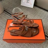 Hermes Women June Sandal in Calfskin-Brown H242104Zv20360