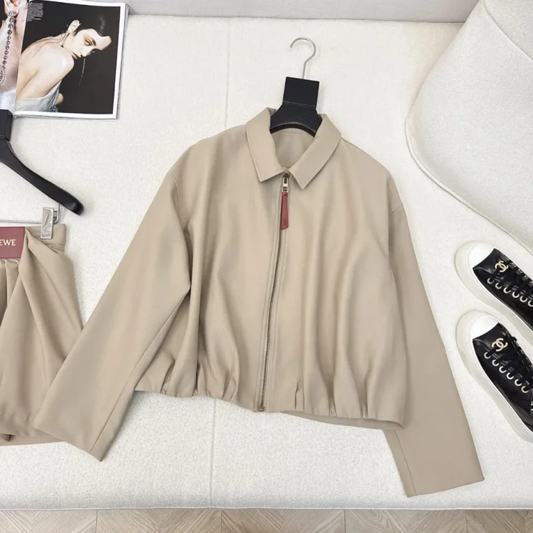 Loewe Men Draped Jacket in Cotton and Silk-Khaki Brown