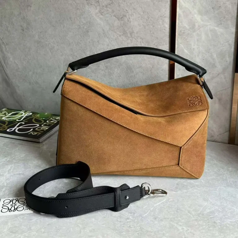 Loewe Unisex Puzzle Bag in Suede Calfskin-Brown