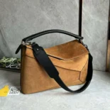 Loewe Unisex Puzzle Bag in Suede Calfskin-Brown