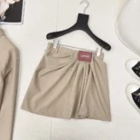 Loewe Women Draped Skirt in Cotton and Silk-Khaki Brown