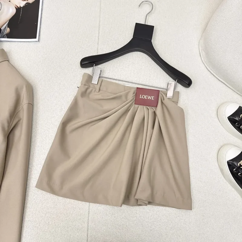 Loewe Women Draped Skirt in Cotton and Silk-Khaki Brown