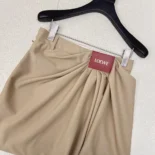 Loewe Women Draped Skirt in Cotton and Silk-Khaki Brown