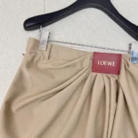 Loewe Women Draped Skirt in Cotton and Silk-Khaki Brown