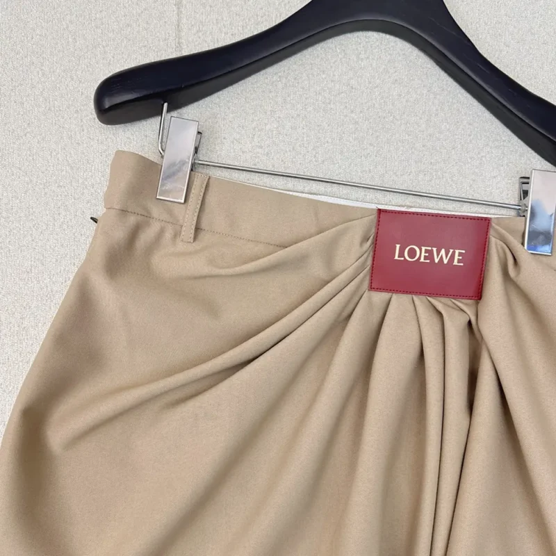 Loewe Women Draped Skirt in Cotton and Silk-Khaki Brown