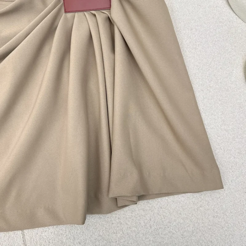 Loewe Women Draped Skirt in Cotton and Silk-Khaki Brown