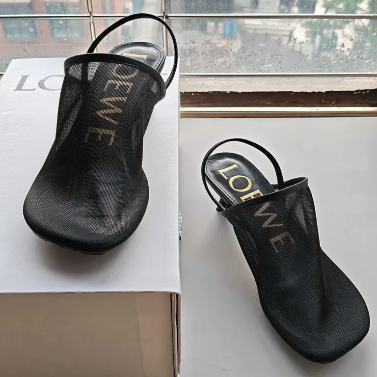 Loewe Women Petal Slingback Heel Sandal in Mesh-Black LLSP379X01