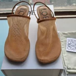 Loewe Women Petal Slingback Heel Sandal in Mesh-Tan LLSP379X01