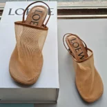 Loewe Women Petal Slingback Heel Sandal in Mesh-Tan LLSP379X01
