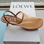 Loewe Women Petal Slingback Heel Sandal in Mesh-Tan LLSP379X01