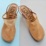 Loewe Women Petal Slingback Heel Sandal in Mesh-Tan LLSP379X01
