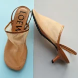 Loewe Women Petal Slingback Heel Sandal in Mesh-Tan LLSP379X01