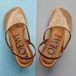 Loewe Women Petal Slingback Heel Sandal in Mesh-Tan LLSP379X01