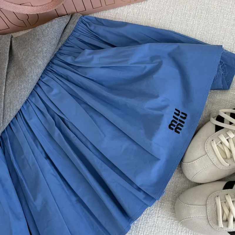 Miu Miu Women Poplin and Jersey Miniskirt-Blue