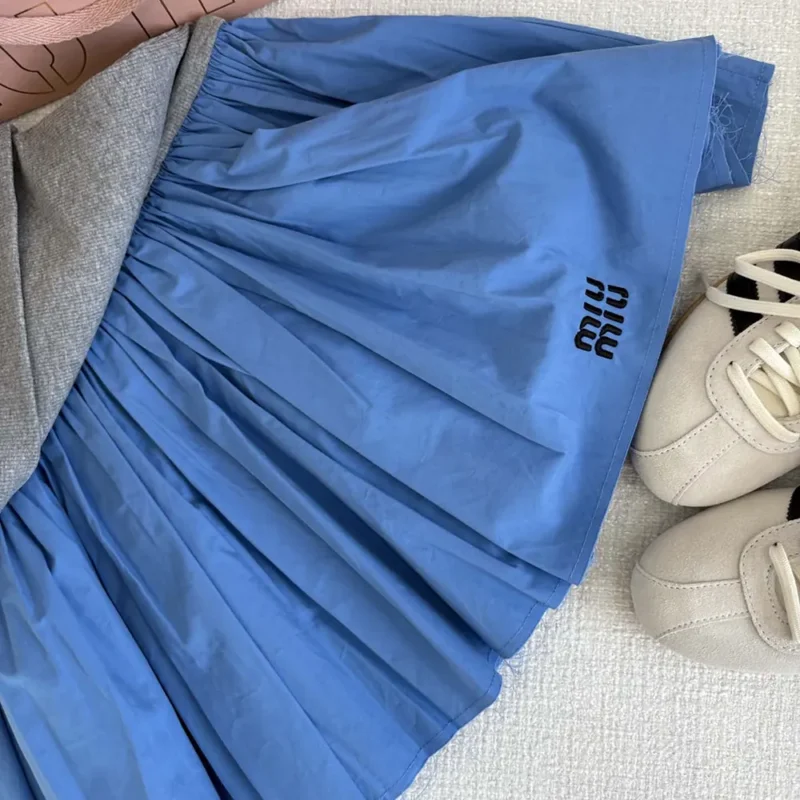 Miu Miu Women Poplin and Jersey Miniskirt-Blue