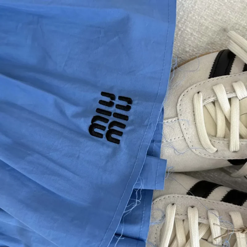 Miu Miu Women Poplin and Jersey Miniskirt-Blue