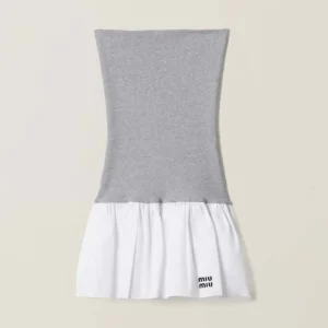 Miu Miu Women Poplin and Jersey Miniskirt-White