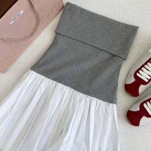 Miu Miu Women Poplin and Jersey Miniskirt-White