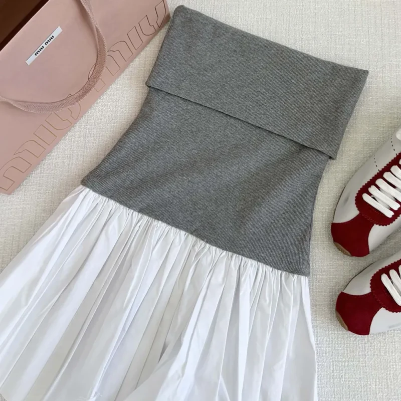 Miu Miu Women Poplin and Jersey Miniskirt-White