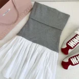 Miu Miu Women Poplin and Jersey Miniskirt-White