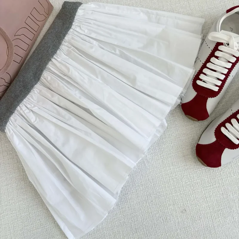Miu Miu Women Poplin and Jersey Miniskirt-White