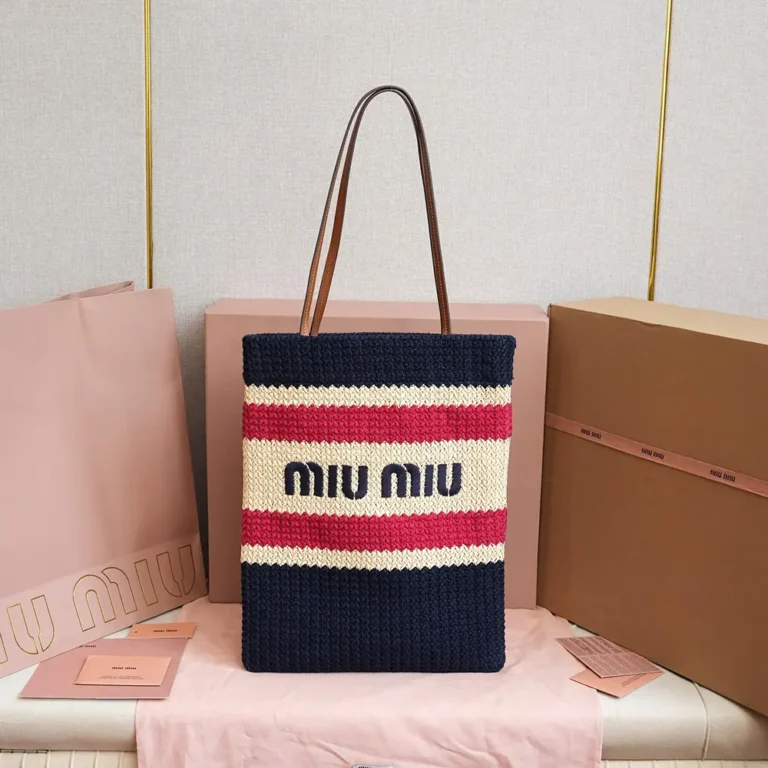 Miu Miu Women Raffia-effect Woven Tote Bag 5BG2482DO3