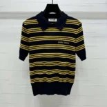Miu Miu Women Striped Cashmere and Silk Polo Sweater MMLA18
