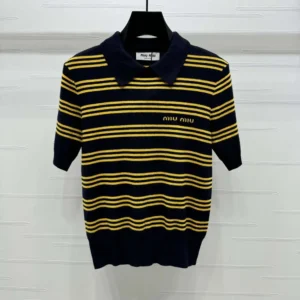 Miu Miu Women Striped Cashmere and Silk Polo Sweater MMLA18