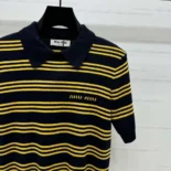 Miu Miu Women Striped Cashmere and Silk Polo Sweater MMLA18