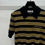 Miu Miu Women Striped Cashmere and Silk Polo Sweater MMLA18