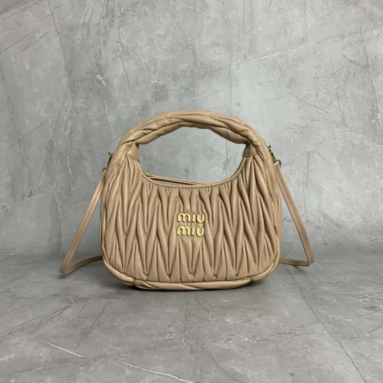 Miu Miu Women Wander Matelassé Nappa Leather Hobo Bag-Sandy