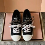 Miu Miu Women Washed Denim Sneakers-Black 5E384ECSLF0002F005