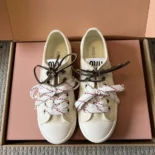 Miu Miu Women Washed Denim Sneakers-White 5E384ECSLF0304F005