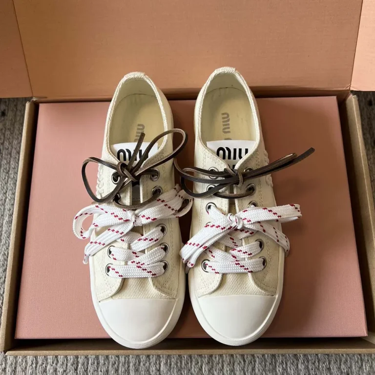 Miu Miu Women Washed Denim Sneakers-White 5E384ECSLF0304F005