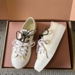 Miu Miu Women Washed Denim Sneakers-White 5E384ECSLF0304F005