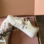 Miu Miu Women Washed Denim Sneakers-White 5E384ECSLF0304F005