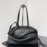 Prada Women Carrie Bowling Bag Medium in Black Calfskin