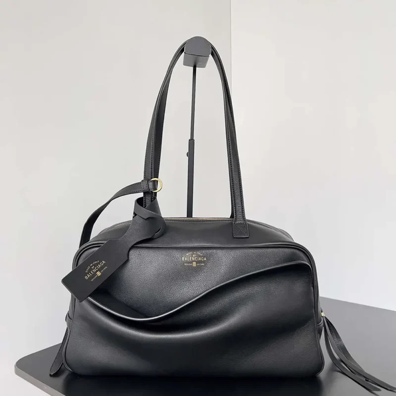 Prada Women Carrie Bowling Bag Medium in Black Calfskin