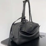 Prada Women Carrie Bowling Bag Medium in Black Calfskin