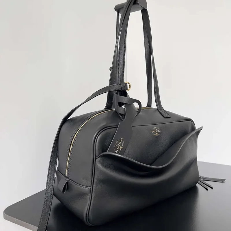 Prada Women Carrie Bowling Bag Medium in Black Calfskin